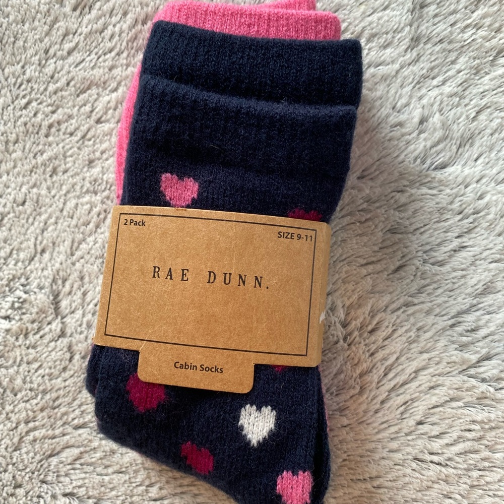 Rae Dunn Pink and Navy Heart Cabin Socks